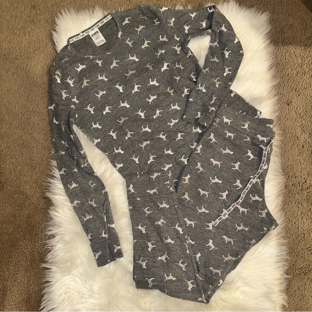 Victoria's Secret Grey Dog Print Pajama Set